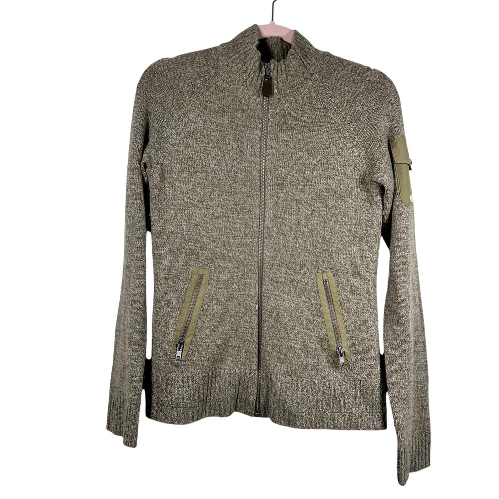 ROXY Beige Knit Mock Neck Zip Up Long Sleeve Sweater M